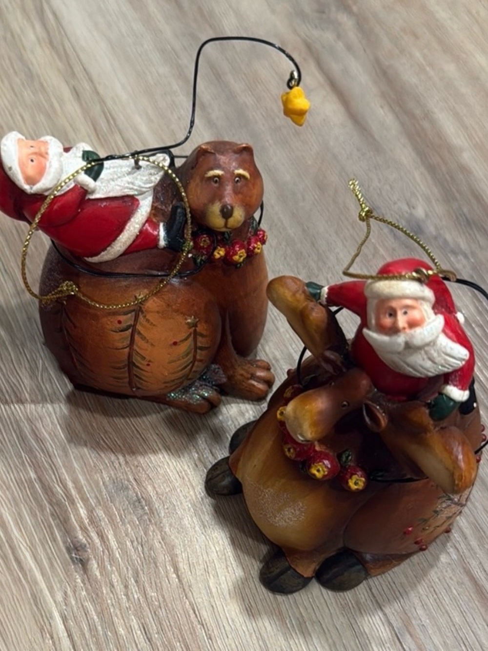 Vintage Santa Bear Moose Christmas Ornaments Rustic Woodland Holiday Decor Set